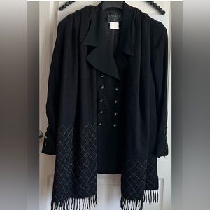 CHANEL Vintage Black Blazer Jacket Coat 44 Large 18 Gold Buttons Silk 96P EUC